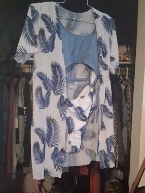 NWOT Blue Palm-Print One-Piece Swimsuit with Cover-Up